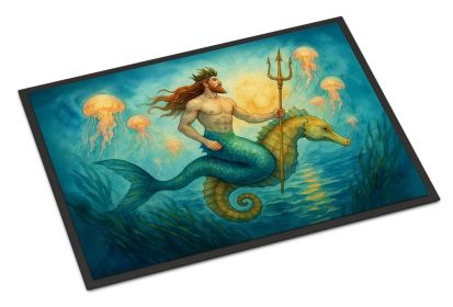 Mermman and Seahorse Doormat Front Door Mat Indoor Outdoor Rugs for Entryway, Non Slip Washable Low Pile, 18H X 27W