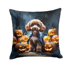 Chocolate Poodle Puppy Halloween Throw Pillow Machine Washable, Indoor Outdoor Decorative Pillow for Couch, Bed or Patio, 18Hx18W