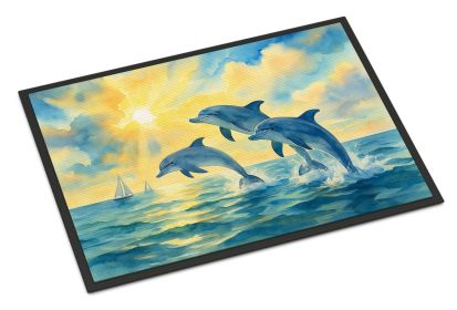 Dolphins in the Bay Doormat Front Door Mat Indoor Outdoor Rugs for Entryway, Non Slip Washable Low Pile, 18H X 27W