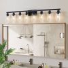 51" Black 8-Light Vanity Light with Clear Glass Shades, Modern Iron Metal Bathroom Wall Fixture for Mirror