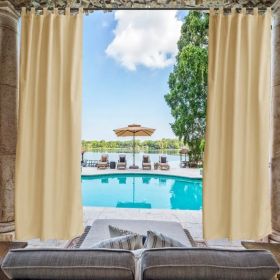 Outdoor Privacy Waterproof Fabric Mildew Resistant Tab Top Window Curtain-Beige (Option: 50x84)