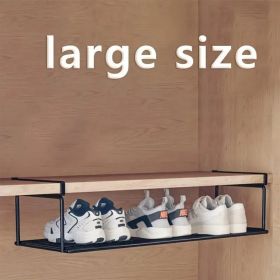 Swiss Quality Adjustable Expandable Shoe Rack, Stackable Iron Shoe Rack, Space Saving Hanging Rack For Home Shoe Storage, Bottom Basket (Option: blacklargesize1)