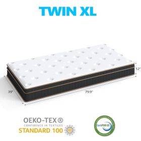 12 Inch Twin XL Mattress, Innerspring Mattress With Black Gold Trim & White Cover - Medium Firm Support, Cooling Technology For College Dorm, Guest Ro (Option: defaulttitle)